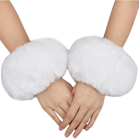 White Fur Cuffs Wrist Fur Cuff Short Winter Arm Warmers Soft Plush Fuzzy Cuffs Oversleeve Arm Warmer Gloves Wristband Sleeves for Women Bracelet Cosplay Party Costumes Gifts Supplies for diy