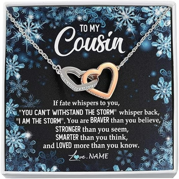 Cousin Birthday Gift Necklace, To My Cousin Necklace Gift, Christmas Gift, Wedding Gift for Cousin, Interlocking Heart Necklace with Message Card and Gift Box