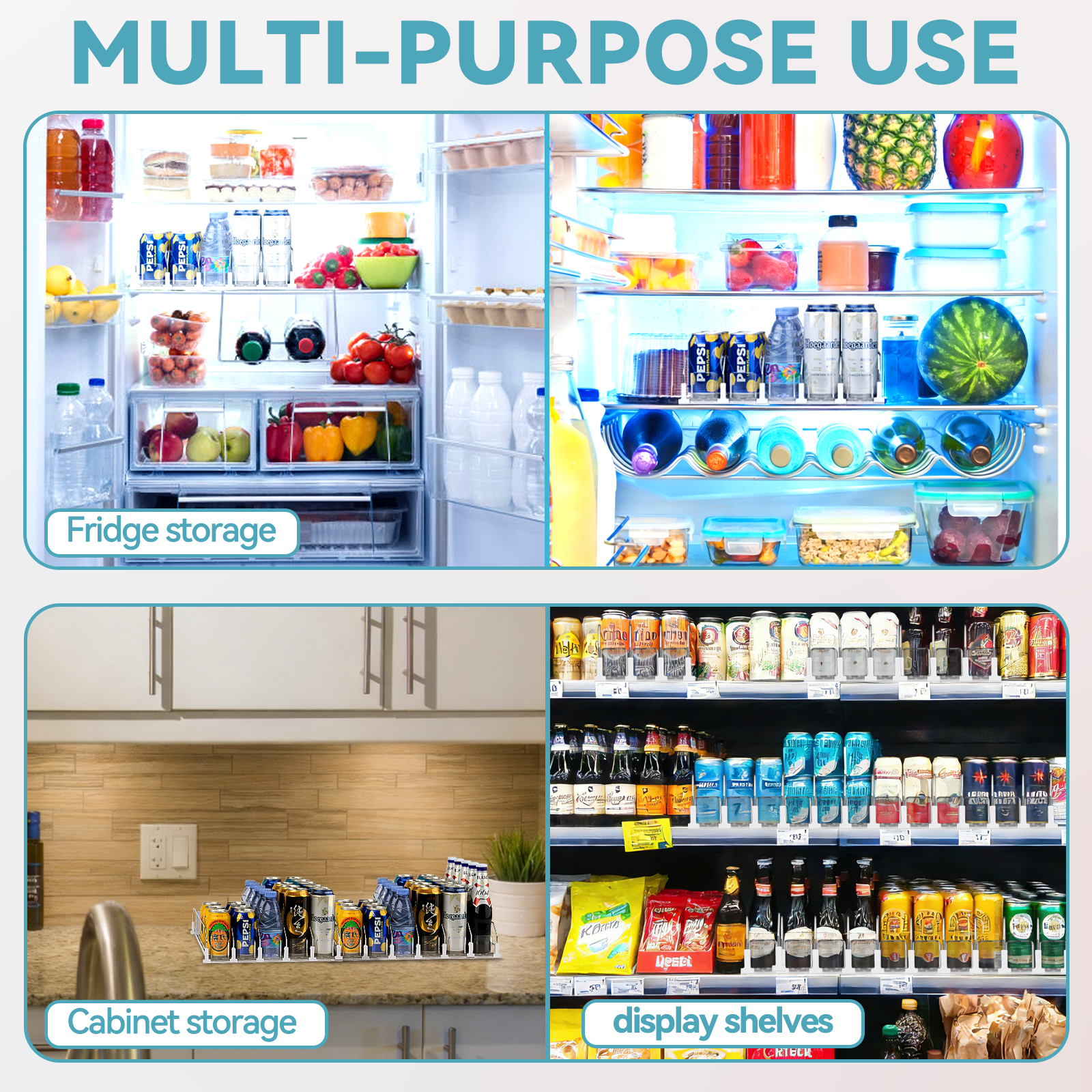 CZS Drink Organizer for Fridge, 6-Row Automatic Can Dispenser with Adjustable Width, Self-Pushing Soda & Bottle Rack Holds 15 Cans, Space-Saving White Design