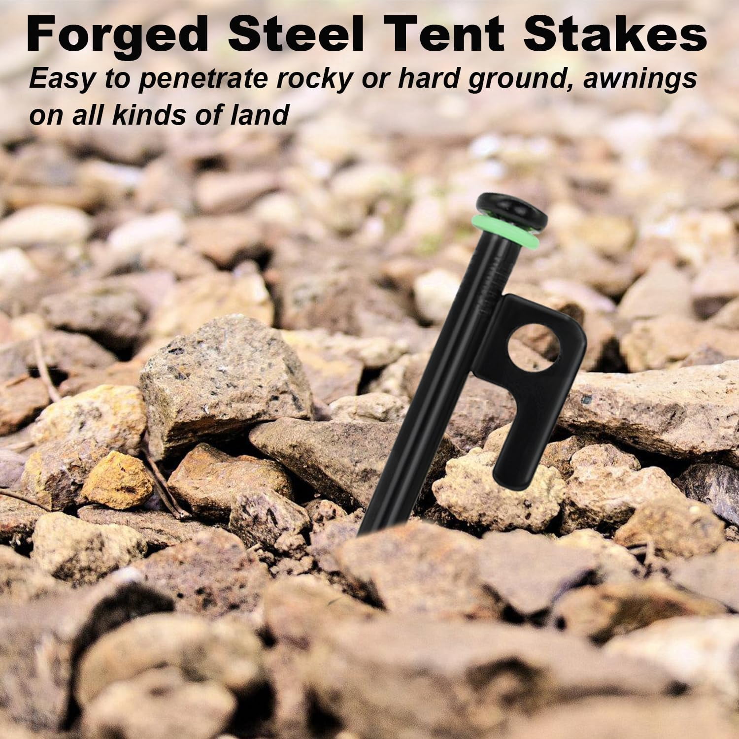 16pcs Tent Stakes  12in Heavy Duty With Storage Pouch Dia. 0.35" Forged Steel For On Rocks Grassland Snowfield(16pcs Stakes)