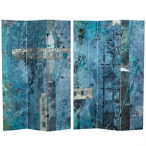 Oriental Furniture 6 ft. Tall Blue Dream Canvas Room Divider - 3 Panel