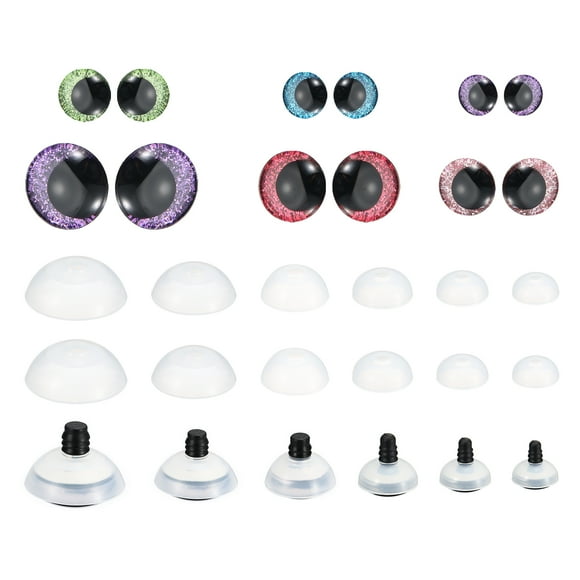 Unique Bargains 14-30mm Flash Safety Eyes, 56 Pcs Doll Eyes Realistic Colorful Crocheting Eyes, Purple/Red/Pink/Green/Blue