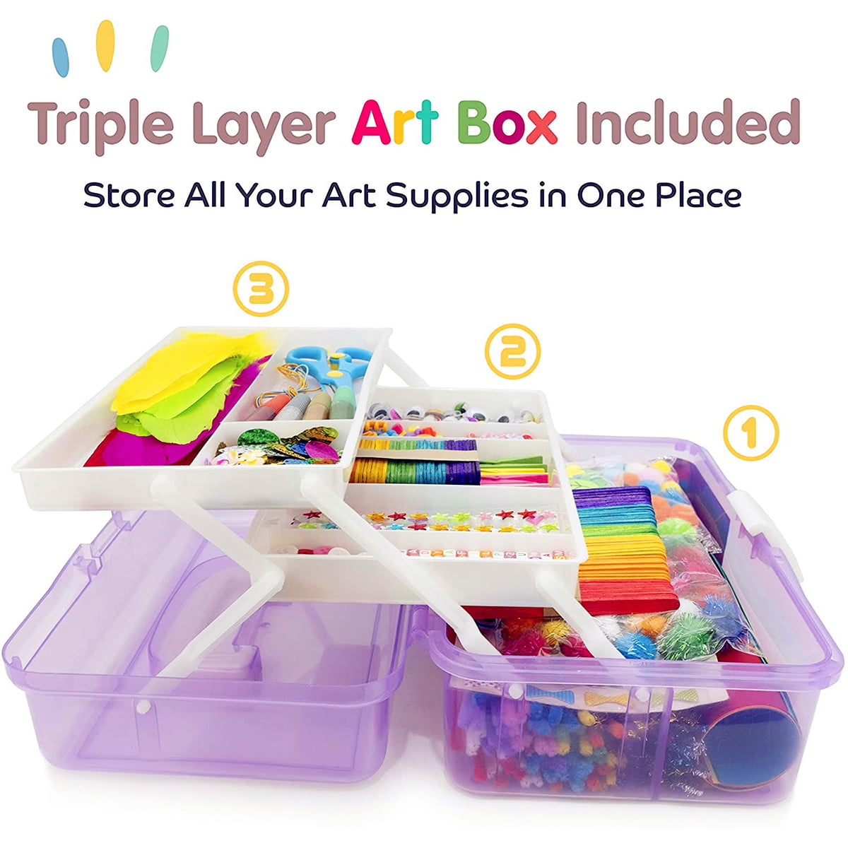 Darice Arts and Crafts Kit - 1000+ Piece Kids Craft Supplies & Materials, Art Supplies Box for Girls & Boys Age 4 5 6 7 8 9
