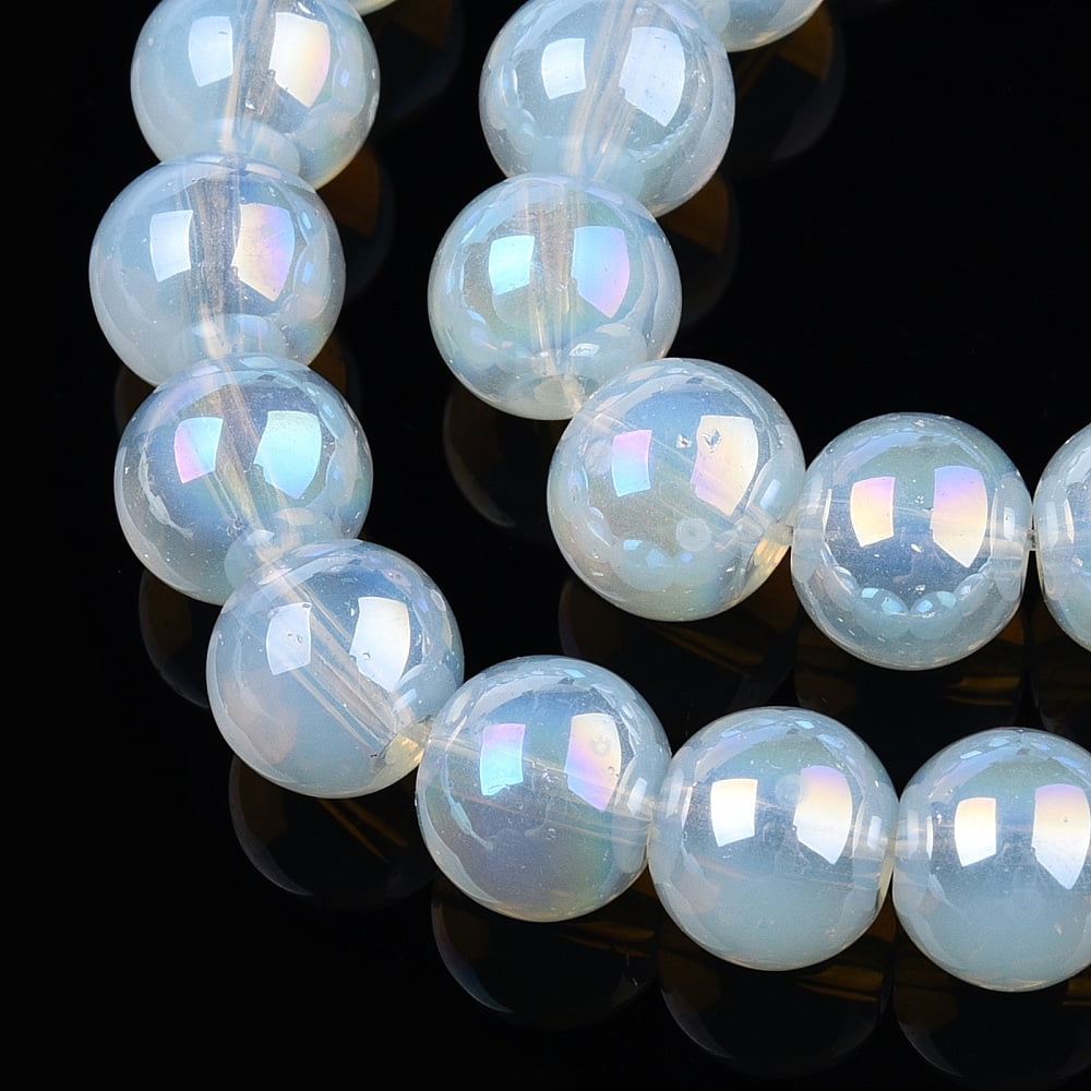 Electroplate Imitation Jade Glass Beads Strands AB Color Plated Round WhiteSmoke 8~8.5mm Hole: 1.5mm about 51~53pcs/strand 14.96 inch~15.55 inch(38~39.7cm)