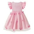 thumbnail image 4 of QTOCIO Toddler Girls Dresses, Baby Girl Summer Clothes, 3-8years Girls' Fashion Flutterby Mesh Puff Skirt Short Sleeve Round Neck Dress, Pink, 2 Years, 4 of 8
