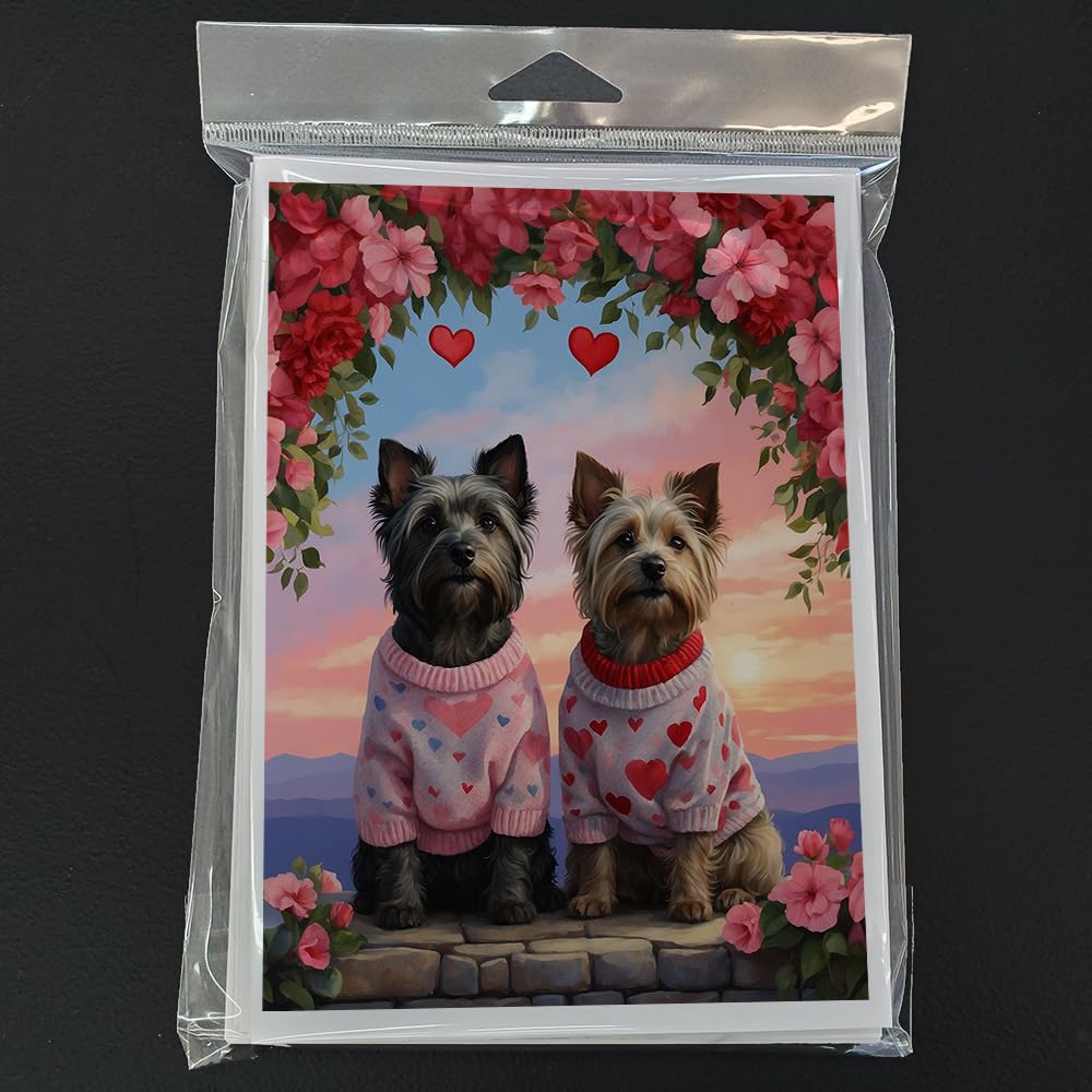 Skye Terrier Two Hearts Greeting Cards Pack of 8 7 in x 5 in