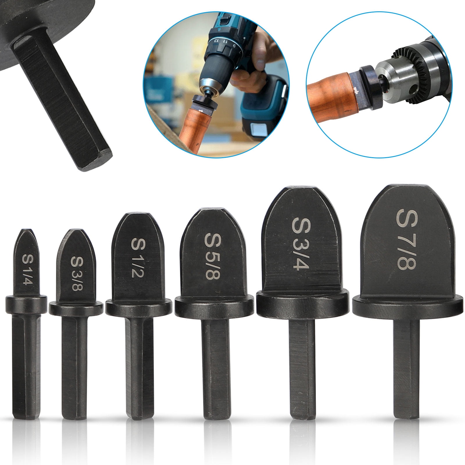 6pcs Swaging Tool Drill Bit Set, EEEkit Professional Manual Copper Pipe  Swaging Tool Drill Bit Repairing Set with 1/4” 3/8” 1/2” 5/8” 3/4” 7/8”  HVAC 
