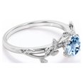 thumbnail image 3 of JeenMata 0.50 Carat 4 Prong-Set Round Shaped Lab Created Aquamarine Leaf Engagement Ring In 18K White Gold Plating Over Silver, 3 of 6