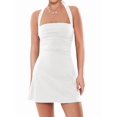 thumbnail image 3 of Women'S Halter Backless Ruched Bodycon Mini Dress Short Homecoming Club Party Night Out Dresses White S, 3 of 8