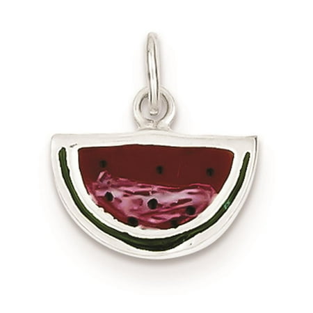 925 Sterling Silver Enameled Watermelon Slice Solid Flat back Charm Pendant