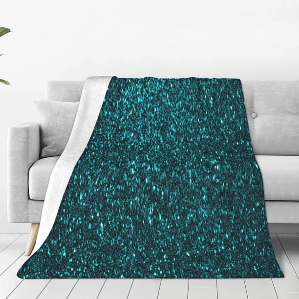 Fotbe teal sparkling Manta de Franela Acolchonada con Estampado, Súper Suave y Esponjosa, Extra Grande para Sofá, Cama, Uso Todo el Año-60"x50"