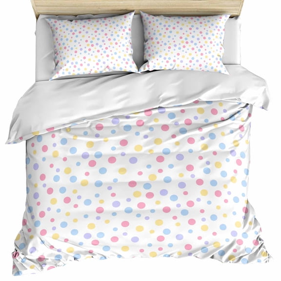 Colorful Polka Dot Bedding 3 Piece Duvet Cover Set Full Size, Modern Minimalist Geometric Soft Microfiber Comforter Cover with Zipper Closure & Pillowcases, Wrinkle & FadeResistant Quilt Cover