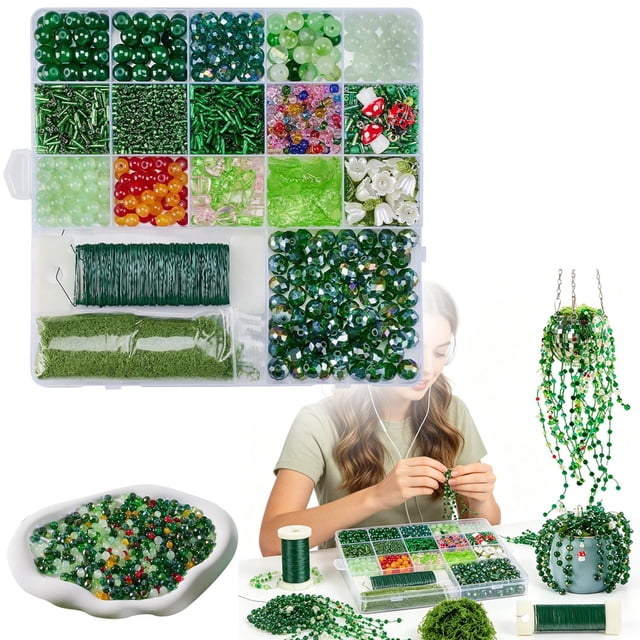 5422 Pcs Beaded Plant Kit Forever Plant Kit Green Glass Beads for Plant Making,Green Beads for Beaded Plants with Video Tutorials,Forever Plant Beads Leaf Bead for Jewelry Making DIY Craft