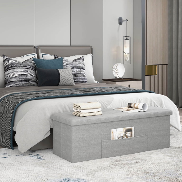 Costway Fabric Folding Storage Ottoman Bench in Light Grey photo 2