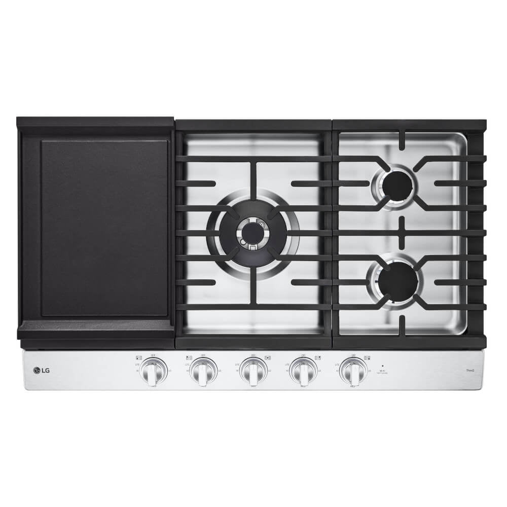 CBGJ3627S 36 Inch Smart Gas Cooktop 22K BTU EasyClean Cooktop Backlit Weighted Knobs ThinQ App