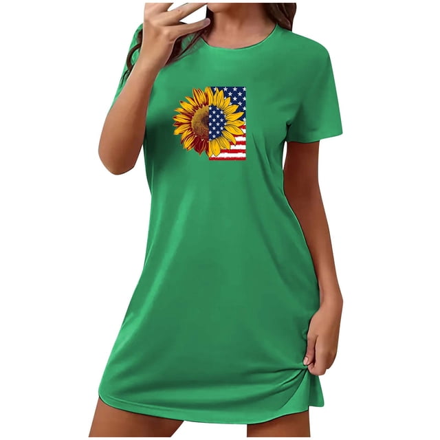 Shorts pour Femmes, Robe pour Femmes, Robe de Nuit Courte Surdimensionnée Imprimée Col Rond et Manches Courtes, Robe d'Été Aguichant pour Femmes, Robe à Manches Courtes pour Femmes