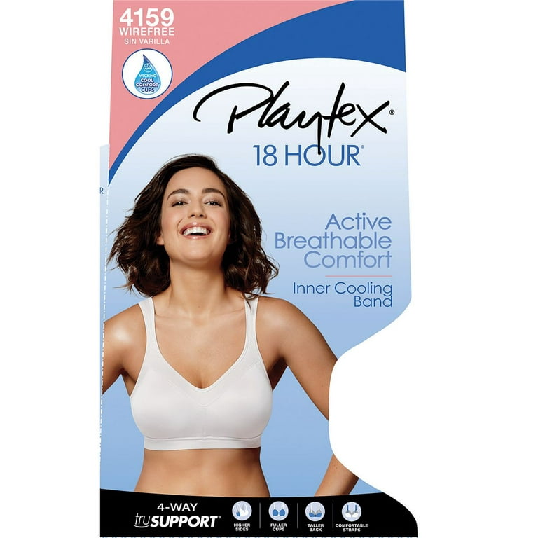 Playtex 18 Hour Active Breathable Comfort Full Coverage Wireless Bra White  46D Women's
