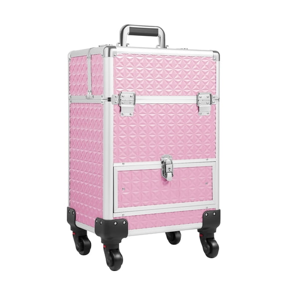 ChicHomey Rolling Makeup Train Case,7 Compartments Drawer,Adjustable Dividers, 4 Wheels, & Lockable Design  for Makeup Artist/Hair Stylist,Pink