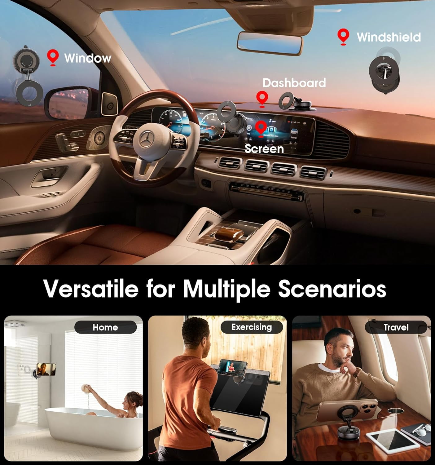 2026 Upgraded Vacuum Magnetic Car Phone Holder 360° Reinforced 96LBS Ultra Suction Cup Phone Mount for MagSafe Cell Phone Holders for Your Car/Gym/Mirror Mount for iPhone & Android
