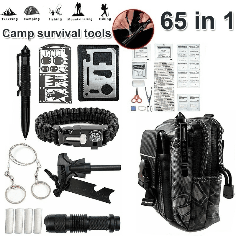 65 in1 Outdoor Camping Emergency Survival Kits Tactical Backpack Gear Tools Set