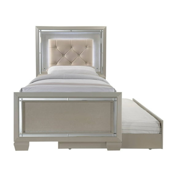 Picket House Furnishings Glamour Youth Twin Platform Bed with Trundle, Champagne