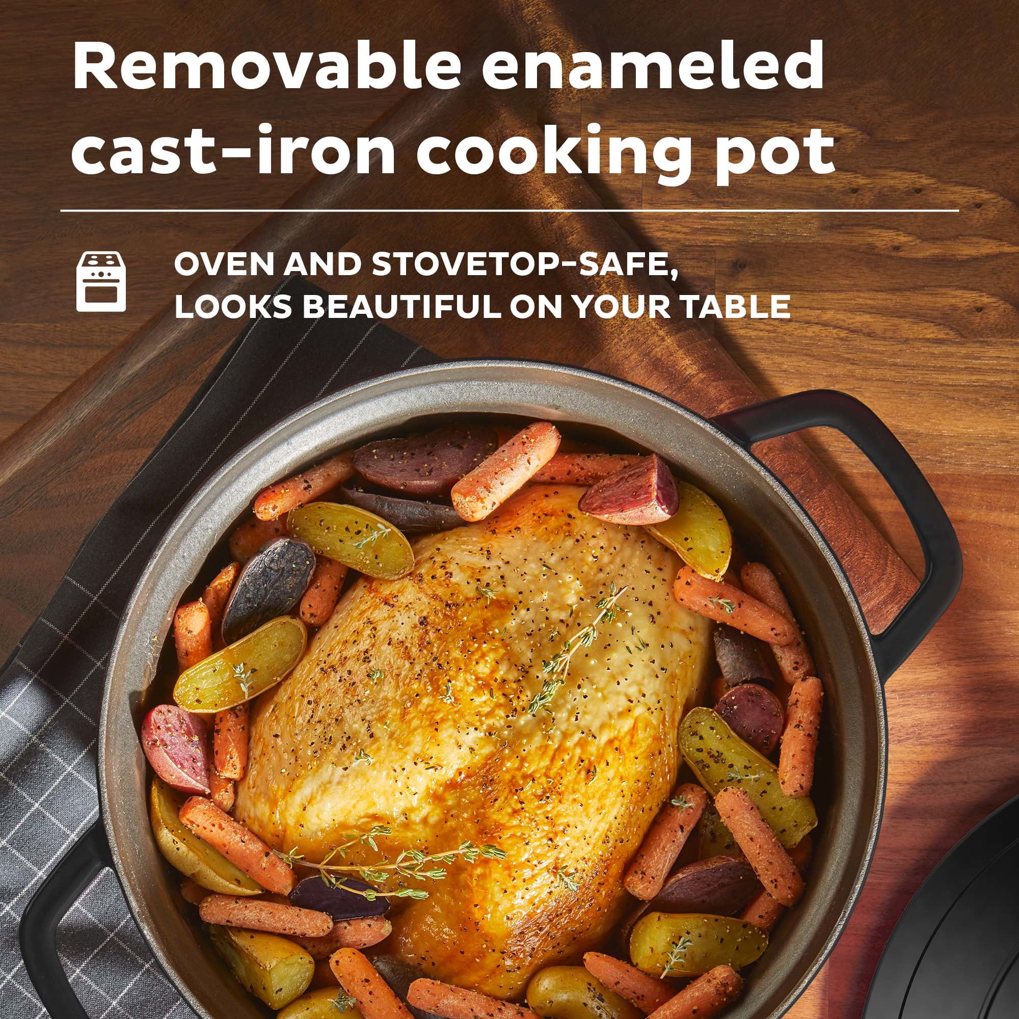 KOOC 10-in-1 Electric Dutch Oven, 6-Quart White, Slow Cook, Braise, Meat  Stew, Sear/Sauté, Enameled Cast Iron with Self-Basting Lid, 1500W