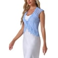 thumbnail image 4 of Cárdigan de encaje con mangas de capucha INSPIRE CHIC para mujeres, elegante shrug floral para bodas de noche, talla XL, azul cielo, 4 of 6