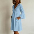 thumbnail image 7 of DuoJiaJ Womens Casual Dress, V Neck Long Sleeve Loose Fit Dresses Blue S-2XL, 7 of 7