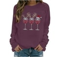 thumbnail image 2 of HOMBOM Womens Merry Sweatshirts Cute Christmas Crewneck Purple Fleece Xmas Hoodless Sweatshirt for Adult Wine Glasses, 2 of 4