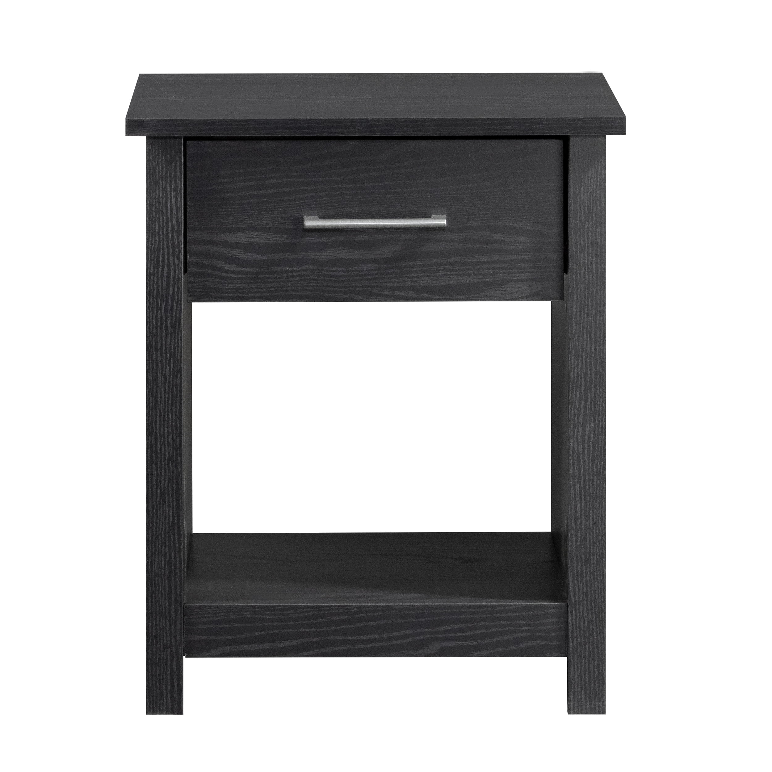 Mainstays Hillside Nightstand with Drawer and Open Storage, Black Finish