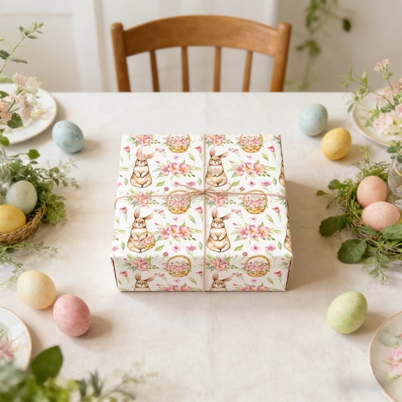 Easter Wrapping Paper, 19.69×27.56in Bunny & Egg Print Gift Wrap, Tear-Resistant Decorative Paper for Crafts, Holiday Gifts, Party & Spring Decor