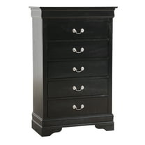 Passion Furniture Louis Phillipe II Black 5 Drawer Chest of Drawers (31 in L. X 16 in W. X 48 in H.)