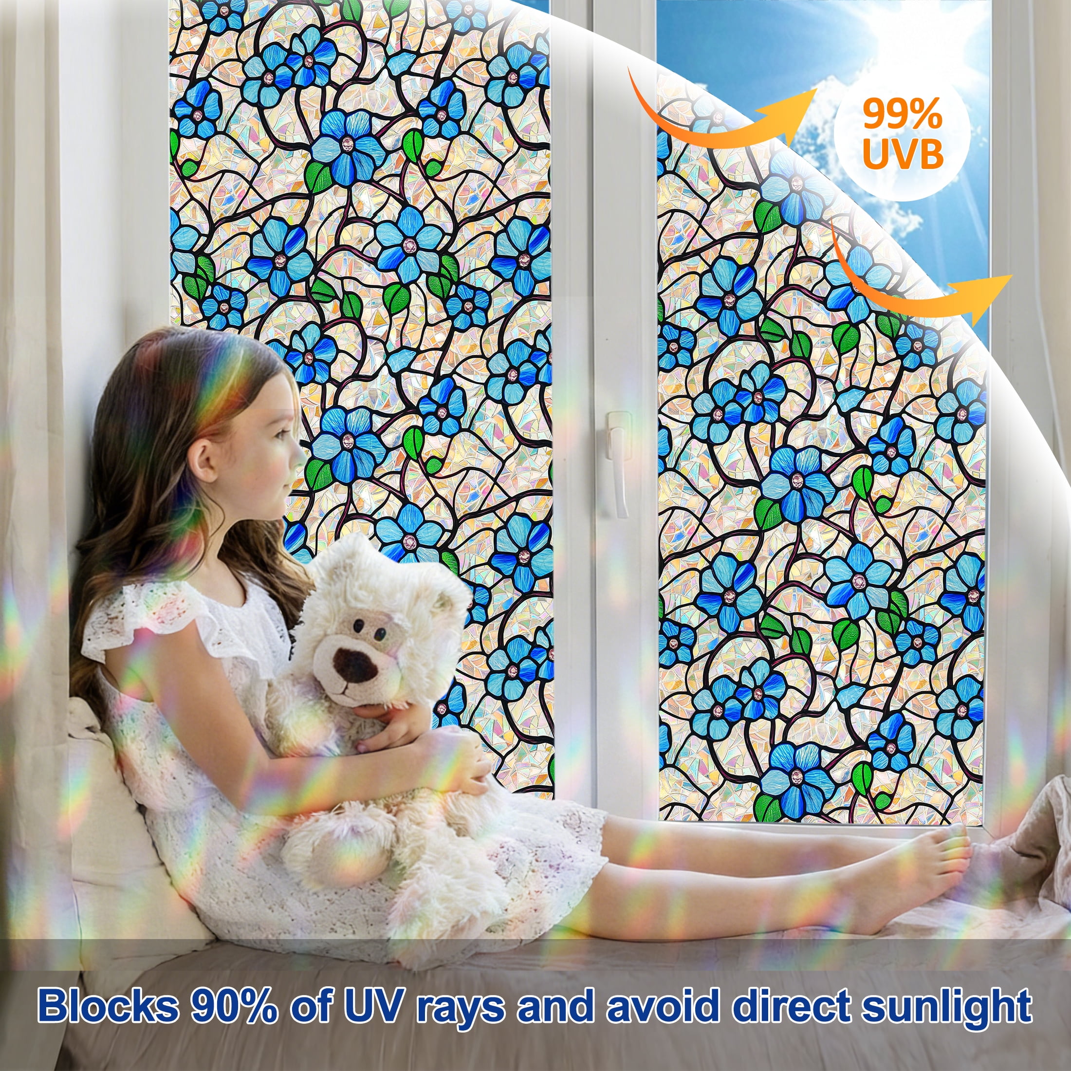 Countewol Window Privacy Film with Installation Tools Home Decorative Colored Glass Window Stickers Reusable electrostatic Rainbow Stickers