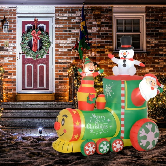 Outsunny 5.9' Christmas Inflatables Train with White LED Lights for Lawn Garden Party