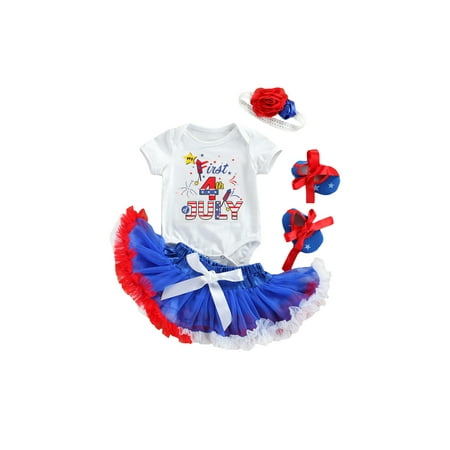 

Imcute Independence Day Baby Girls Clothes Romper+Tutu Skirts+Headband+Shoes 4pcs Set