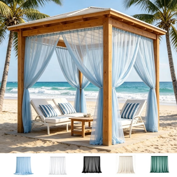Kdkad 63x106 In Outdoor Curtains, Light Filtering Voile Sheer Curtains, Rod Pocket Tulle Privacy Curtains for Patio Porch Yard Pergola Gazebo, Indoor Outdoor Room Decor