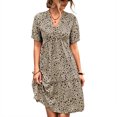 thumbnail image 1 of Femmes Manches Courtes Robe de Mode V-Cou Impression Florale Mi Jupe Élégante Robe de Princesse Pull pour Beach Party, 1 of 9