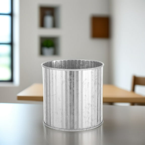 OUNONA  Retro Tin Flower Pot Rustic Galvanized Antique Office Silver