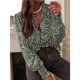 thumbnail image 5 of Camisa de Mujer con Botones, Larga, Cuello en V, Blusa de Trabajo, Blusa Elegante Informal con Estampado Floral Flor Verde L, 5 of 8