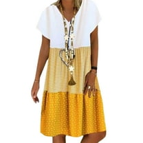 Summer Casual Loose Stripe Dot Mini Dresses for Women Patchwork Fashion V-Neck Short Sleeves Beach Daliy Party Plus Size Sun Dress