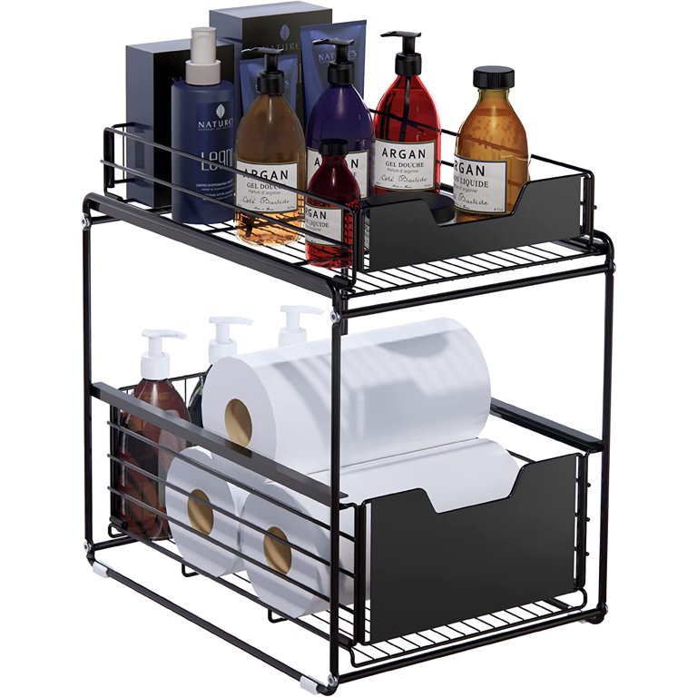 Homgreen Pull Out Under Sink Cabinets Organizer, Stackable 2 Tier  Countertop Organizer, Under Sink Storage Drawer Shelf for Kitchen 