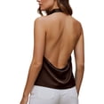 thumbnail image 3 of Stralyhd Satin Women's Tank Tops Draped Front Cowl Neck Halter Camisole Sleeveless Backless Silk Elegant Casual Tops Brown M, 3 of 4
