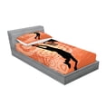 thumbnail image 2 of Basketball Fitted Sheet & Pillow Sham Set, Basketball Player Silhouette Athlete Competition Championship Promotion, Decorative Printed 4 Piece Bedding Decor Set, Twin, Pale Orange Black, by Ambesonne, 2 of 3