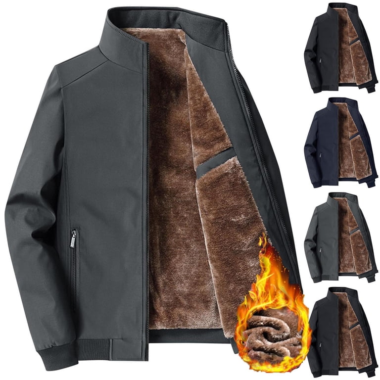 Lovskoo Men's Bomber Jacket Fleece Lined Solid Color Long Sleeve
