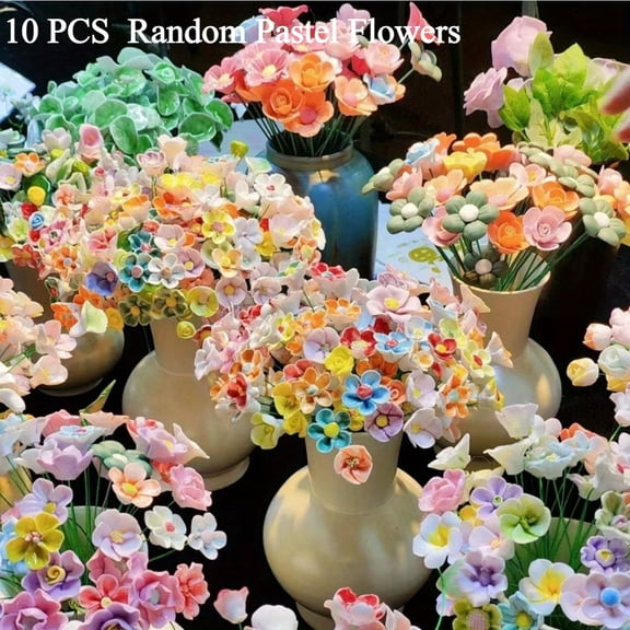 Set of 10 Handmade Ceramic Flowers, Porcelain Artificial Flower Leaf, Eternal Flower Decoration for Home Office Decor, Creative Desktop Vases, Wedding Decor