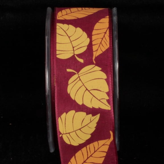 The Ribbon People Burgundy Red and Yellow Forest Leaves Wired Craft Ribbon 1.5" x 27 Yards
