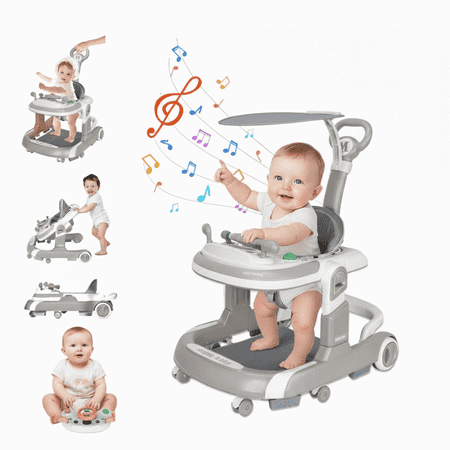 YUCHANG 4 in 1 Baby Walker with Wheels,Push Walker With Music Activity,Foldable and Height Adjustable
