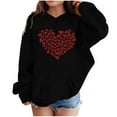 thumbnail image 2 of Girls Valentine Heart Print Hoodie Kids Cute Oversized Pullover with Pocket 3-4 5-6 7-8 9-10 11-12 13-14 Years Black,Size 13-14 T, 2 of 5