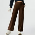 thumbnail image 2 of Olyvenn Women’s Wide Leg Yoga Pants with Pockets 29”/31” Stretchy High Waist Pull On Pants Casual Lounge Trousers Brown S, 2 of 9
