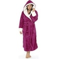thumbnail image 3 of haxmnou women plus size winter plush long shawl bathrobe long sleeve hooded coat robe hot pink s, 3 of 4